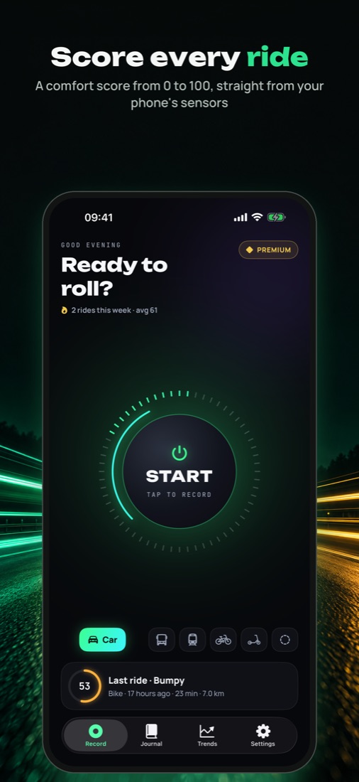 Kinetiq screenshot: score every ride